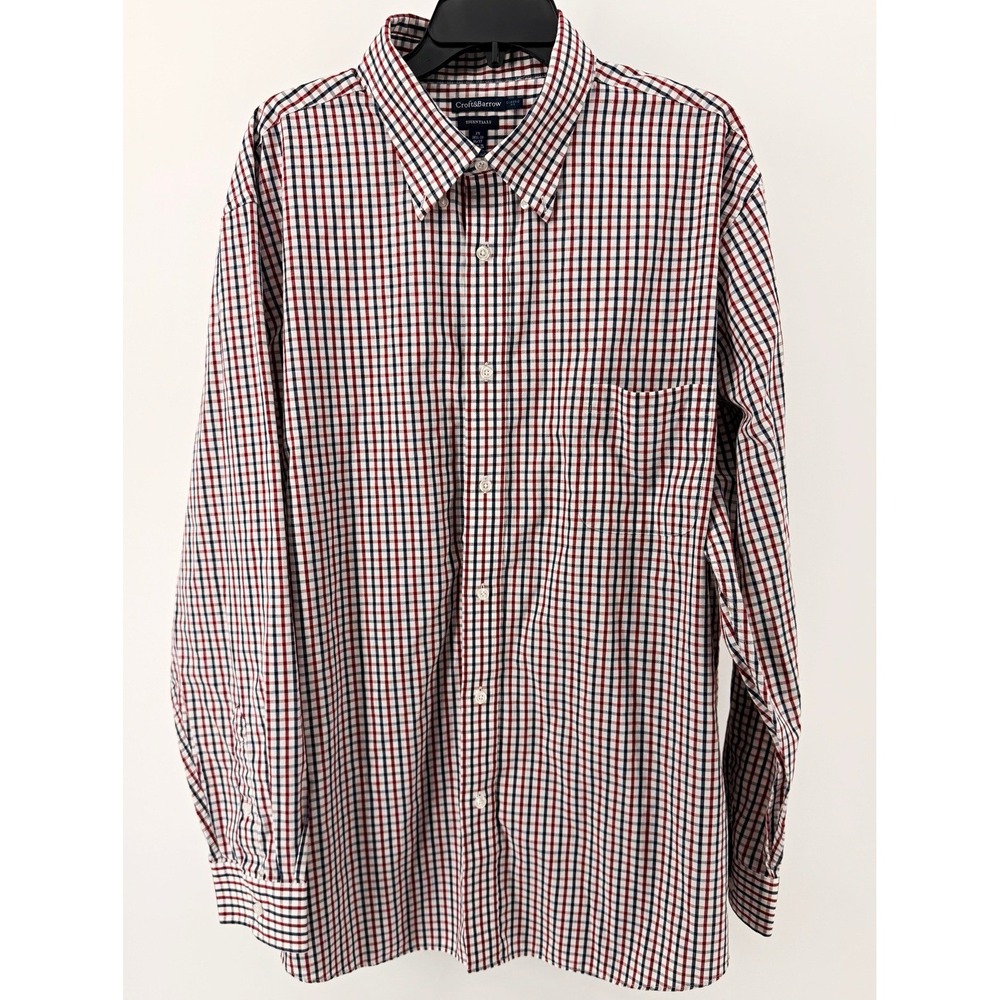 Croft & Barrow Essentials Classic Fit 2X Red White Blue Check Shirt Pockets